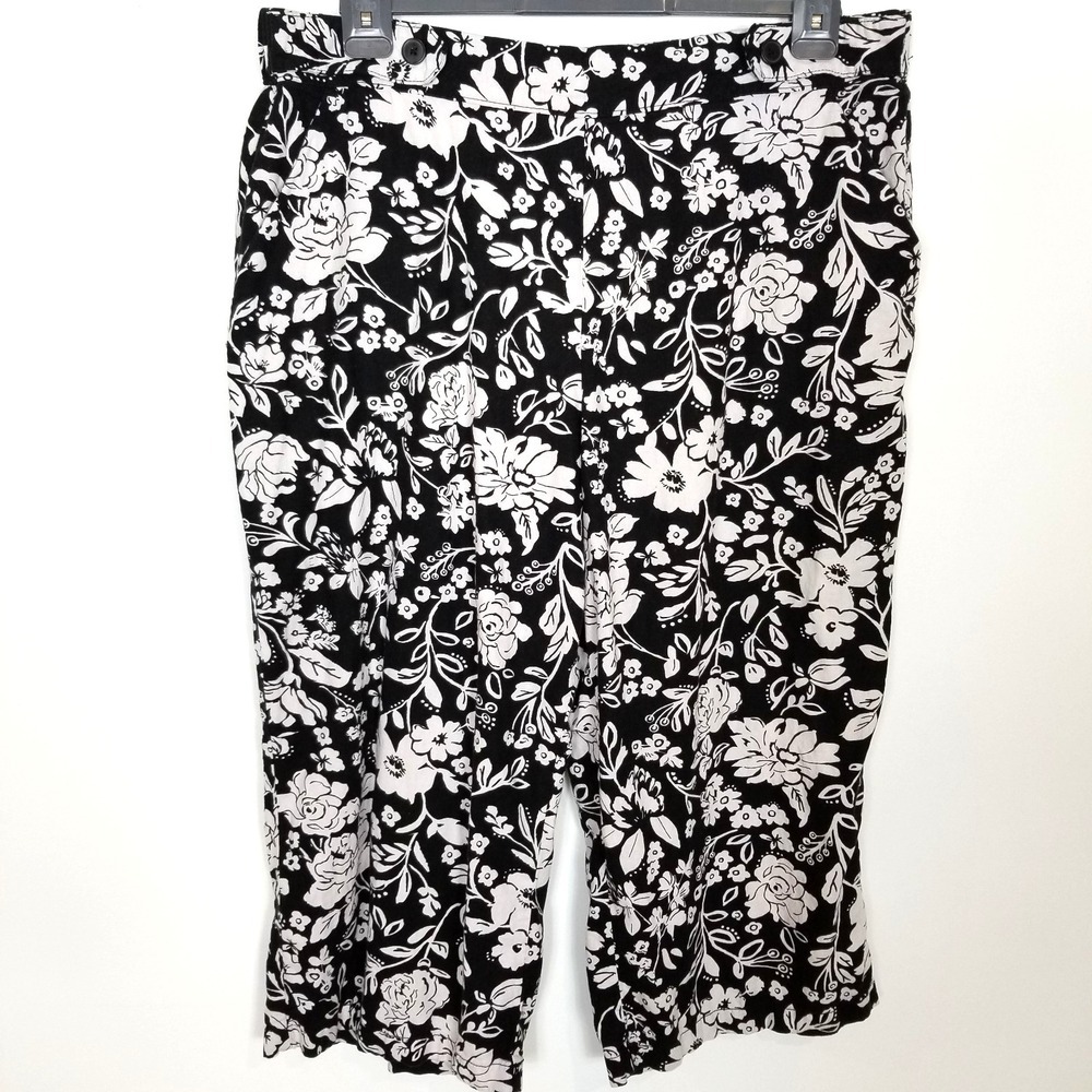 Croft & Barrow Women Linen Blend Pull-On Wide Leg Crop Pants Sz 2X Floral Summer